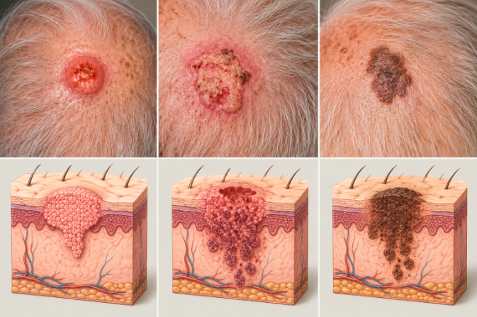 Types of skin cancer that develop on the scalp